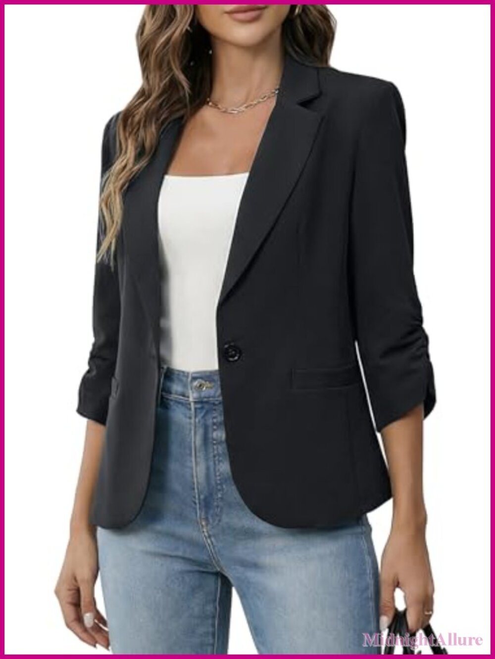 Women's 3/4 Sleeve Blazer Lightweight Business Casual Work Jacket
